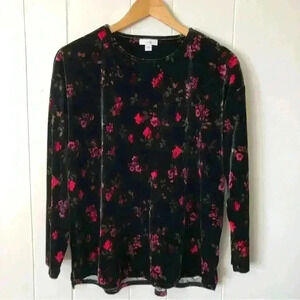 J.Jill Floral Printed Velvet Polyester Top Blouse Size S